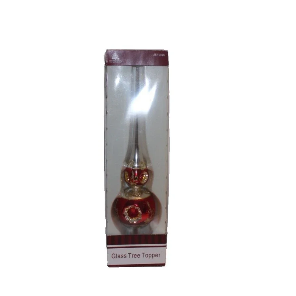 2010 Enchanted Forest 14 In Glass Christmas Tree Topper Red, Gold, Glitter